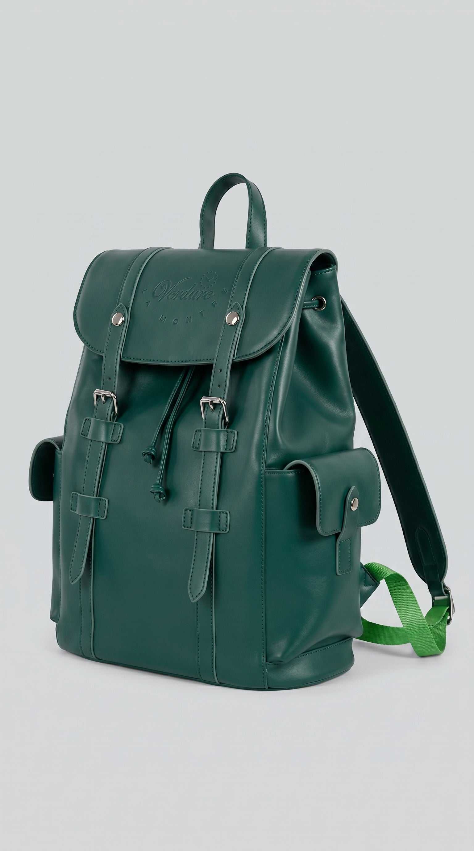 Verdure Essential BackPack - Durable Green Leather Travel Bag for